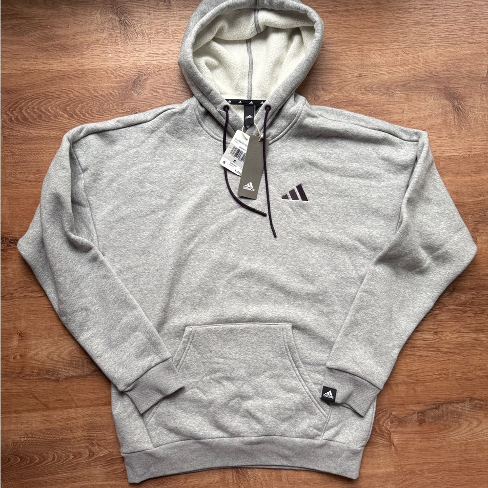 adidas Light Gray Fleece-Lined Pullover Hoodie